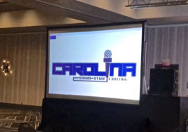 fast-fold projection screen Carolina Sound stage lighting pipe drape corporate events nc sc rentals projector