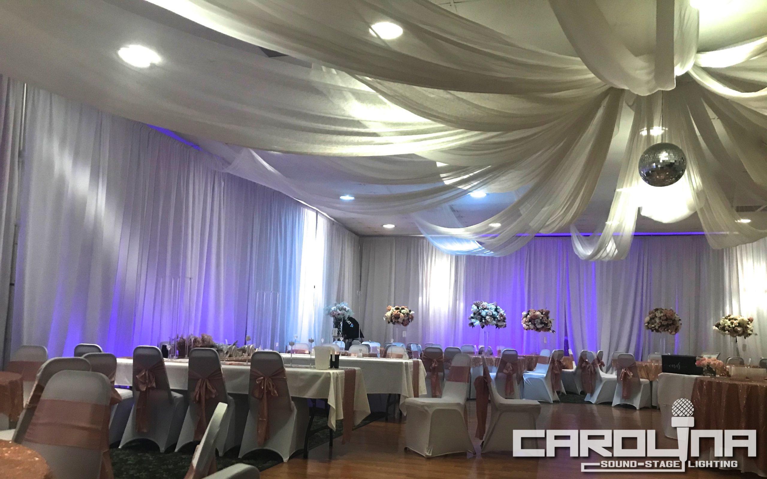 pipe and drape carolina sound stage lighting weddings charlotte events nc sc corporate production uplights uplighting
